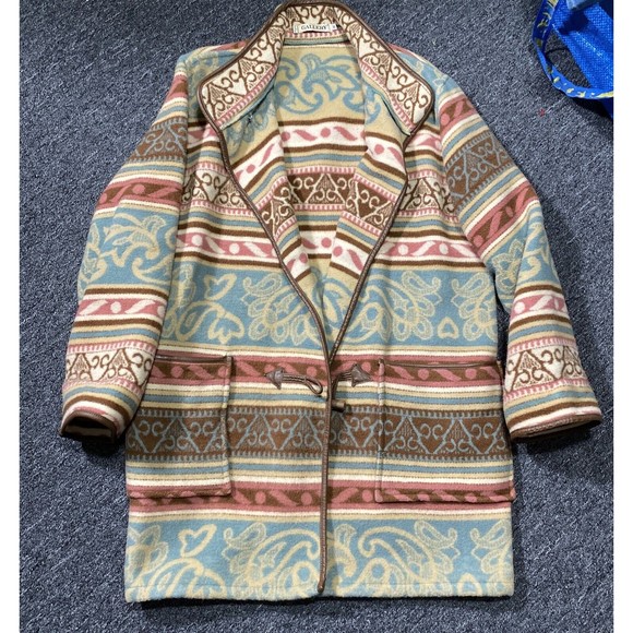 Gallery Size Medium Costa Rica Wool Blend Coat Unisex Aztec Print - Picture 1 of 5